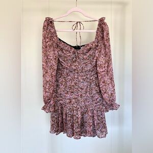 Astr Floral Long Sleeve Dress in Pink and Black